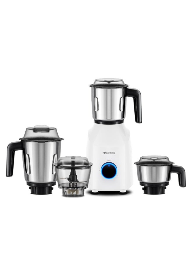 Atomberg Yulia 750 Watt Mixer Grinder | 4 Multipurpose Jars including Chopper Jar | Coarse Mode for Silbatta-like Textures | Powerful Intelligent Motor | Advanced Safety Features | Snow White - Image 1